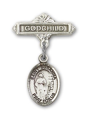 Pin Badge with St. Susanna Charm and Godchild Badge Pin - Silver tone