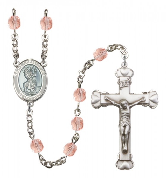 Women's St. Christopher Birthstone Rosary - Pink