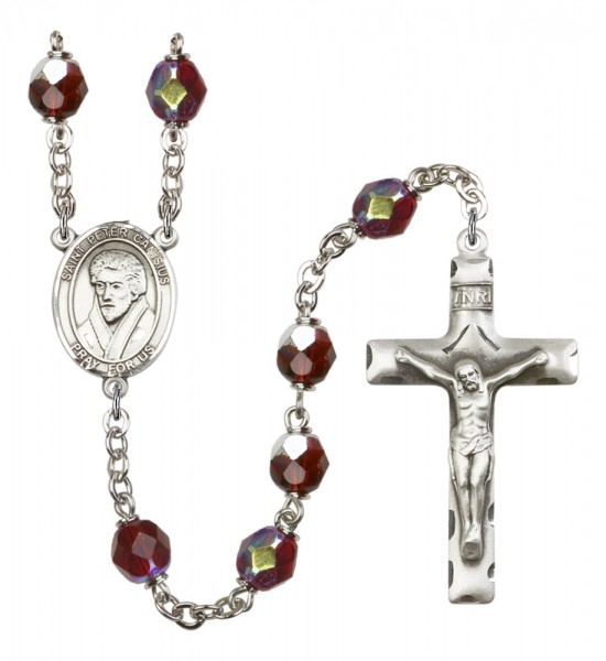 Men's St. Peter Canisius Silver Plated Rosary - Garnet