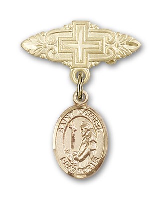 Pin Badge with St. Dominic de Guzman Charm and Badge Pin with Cross - Gold Tone
