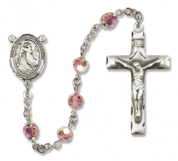 St. Joseph of Cupertino Sterling Silver Heirloom Rosary Squared Crucifix - Light Rose