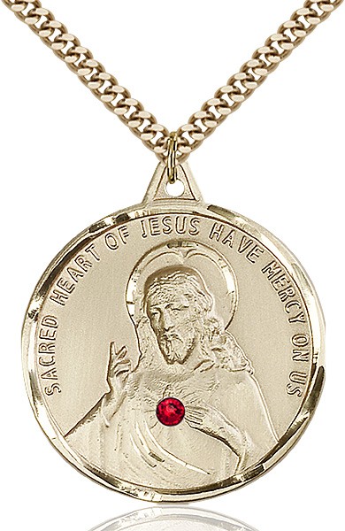 Elegant Sacred Heart of Jesus Pendant with Birthstones - 14KT Gold Filled