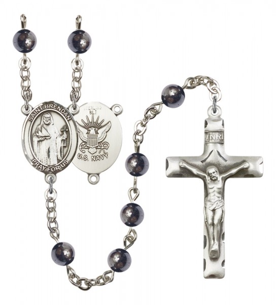 Men's St. Brendan the Navigator Navy Silver Plated Rosary - Gray