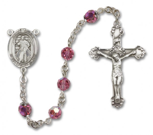 Divine Mercy Sterling Silver Heirloom Rosary Fancy Crucifix - Rose