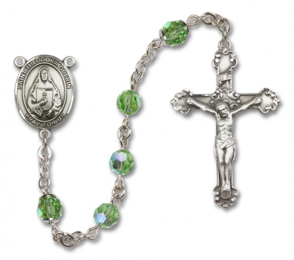 St. Theodora Guerin Sterling Silver Heirloom Rosary Fancy Crucifix - Peridot