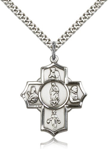 5-Way Hispanic Saint Cross Pendant - Sterling Silver