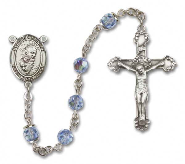 Blessed Trinity Sterling Silver Heirloom Rosary Fancy Crucifix - Light Sapphire