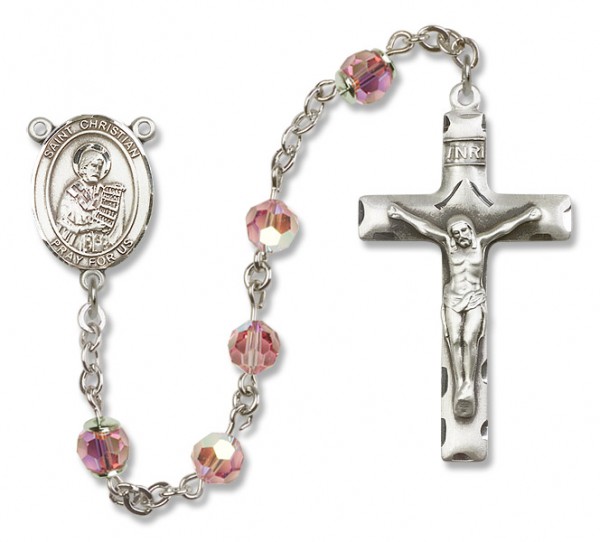 St. Christian Demosthenes Sterling Silver Heirloom Rosary Squared Crucifix - Light Rose