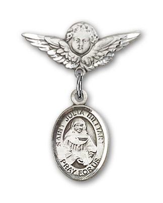 Pin Badge with St. Julia Billiart Charm and Angel with Smaller Wings Badge Pin - Silver tone