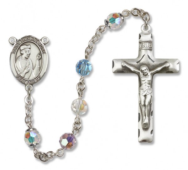 St. Thomas More Sterling Silver Heirloom Rosary Squared Crucifix - Multi-Color
