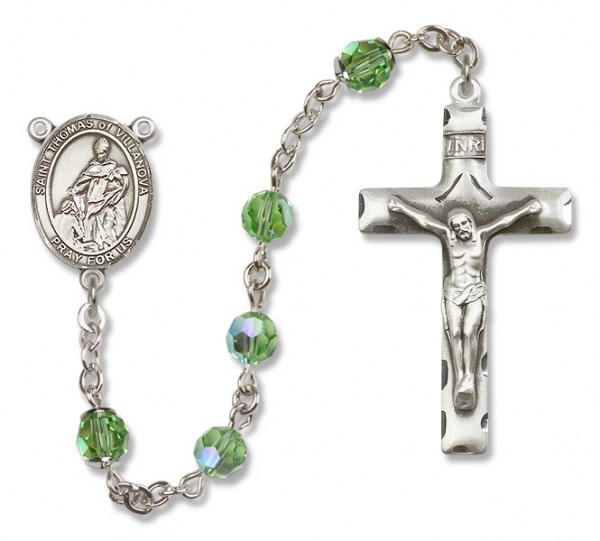 St. Thomas of Villanova Sterling Silver Heirloom Rosary Squared Crucifix - Peridot