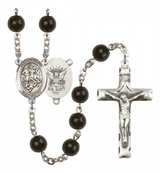 Men's St. George Navy Silver Plated Rosary - Black