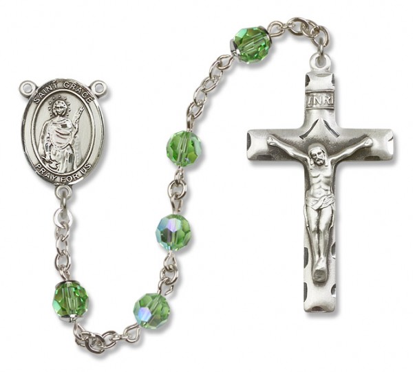 St. Grace Sterling Silver Heirloom Rosary Squared Crucifix - Peridot