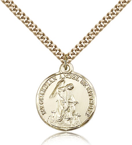 Round Guardian Angel Be My Guide Medal - 14KT Gold Filled