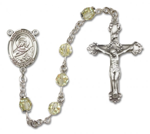 St. Perpetua Sterling Silver Heirloom Rosary Fancy Crucifix - Zircon