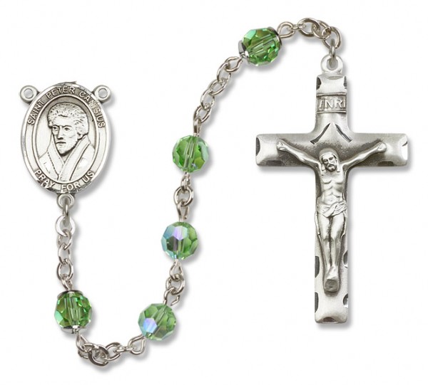St. Peter Canisius Sterling Silver Heirloom Rosary Squared Crucifix - Peridot