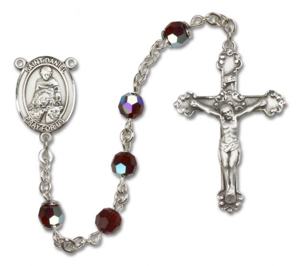St. Daniel Sterling Silver Heirloom Rosary Fancy Crucifix - Garnet