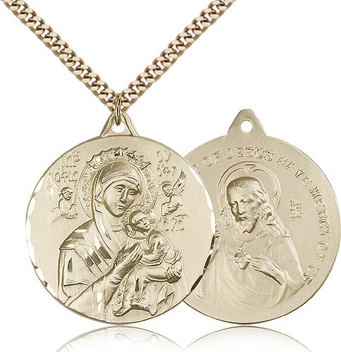 Double Sided Our Lady of Perpetual Help and Sacred Heart Medal - 14KT Gold Filled
