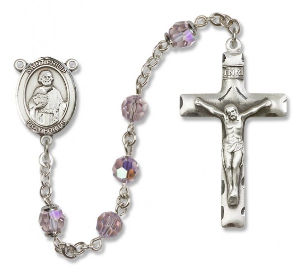 St. Philip the Apostle Sterling Silver Heirloom Rosary Squared Crucifix - Light Amethyst
