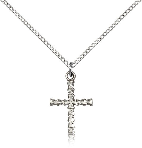 Women's Fluted Crossbar Cross Necklace - Sterling Silver