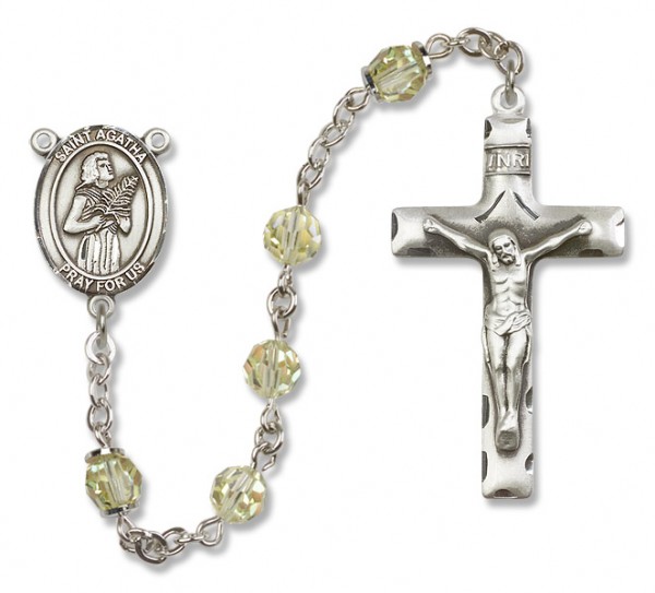 St. Agatha Sterling Silver Heirloom Rosary Squared Crucifix - Zircon