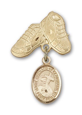 Pin Badge with St. Bernard of Clairvaux Charm and Baby Boots Pin - 14K Solid Gold