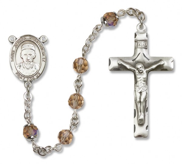 St. Joseph Freinademetz Sterling Silver Heirloom Rosary Squared Crucifix - Topaz