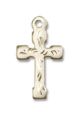 Cross Pendant Dainty Etched - 14K Solid Gold