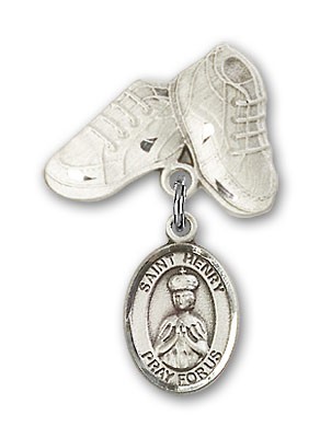 Pin Badge with St. Henry II Charm and Baby Boots Pin - Silver tone