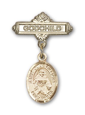 Pin Badge with St. Julie Billiart Charm and Godchild Badge Pin - Gold Tone