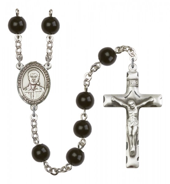 Men's Blessed Pier Giorgio Frassati Silver Plated Rosary - Black