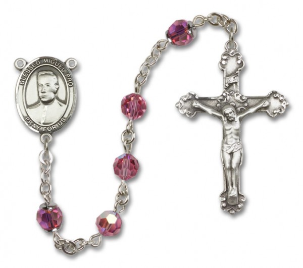 Blessed Miguel Pro Sterling Silver Heirloom Rosary Fancy Crucifix - Rose