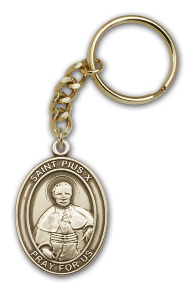 St. Pius X Keychain - Antique Gold