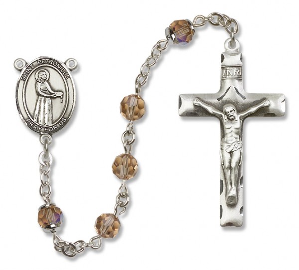 St. Petronille Sterling Silver Heirloom Rosary Squared Crucifix - Topaz