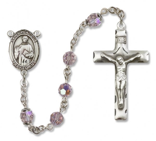 St. Placidus Sterling Silver Heirloom Rosary Squared Crucifix - Light Amethyst