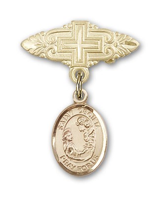 Pin Badge with St. Cecilia Charm and Badge Pin with Cross - Gold Tone