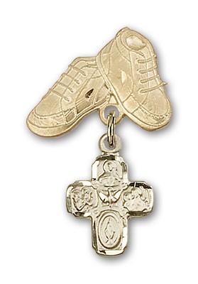 Baby Badge with 4-Way Charm and Baby Boots Pin - Gold Tone