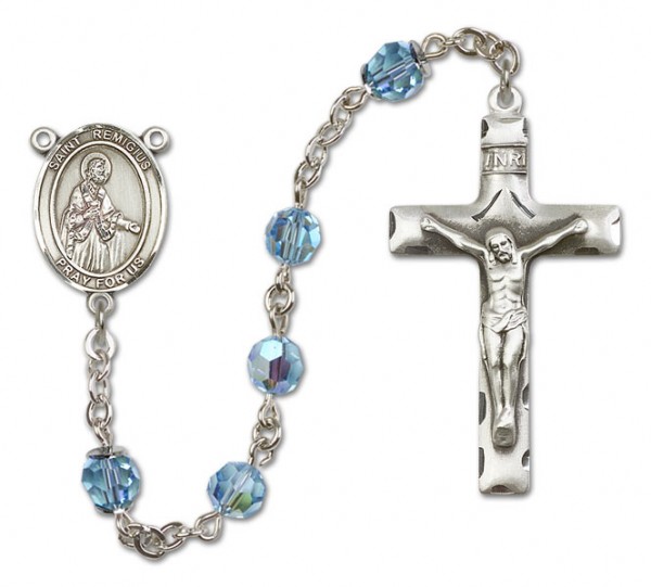 St. Remigius Sterling Silver Heirloom Rosary Squared Crucifix - Aqua