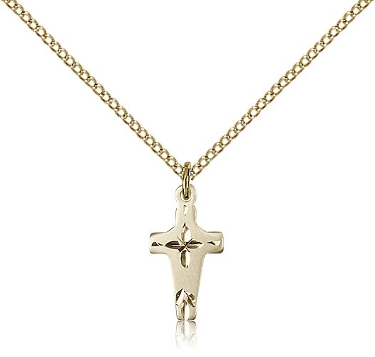 Small Wide Edge Cross Necklace - 14KT Gold Filled