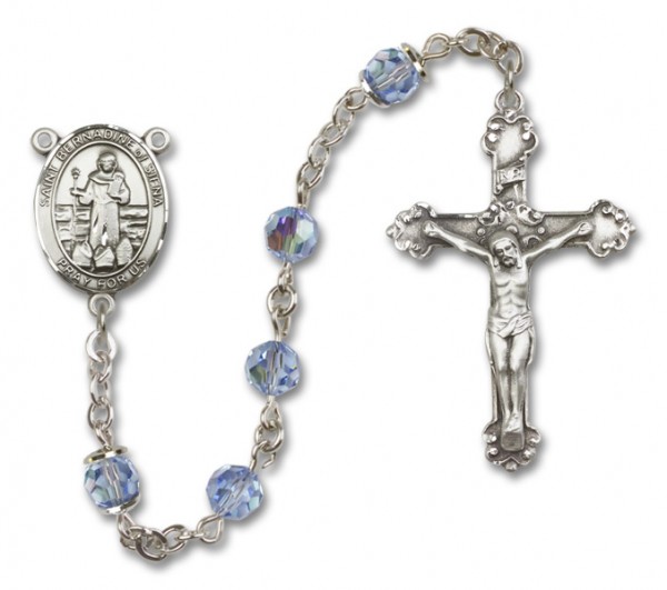 St. Bernadine Sterling Silver Heirloom Rosary Fancy Crucifix - Light Sapphire