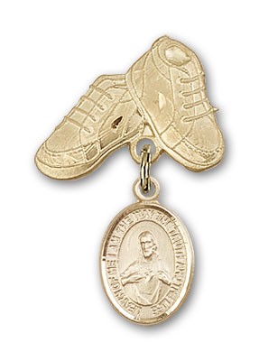 Baby Badge with Scapular Charm and Baby Boots Pin - 14K Solid Gold