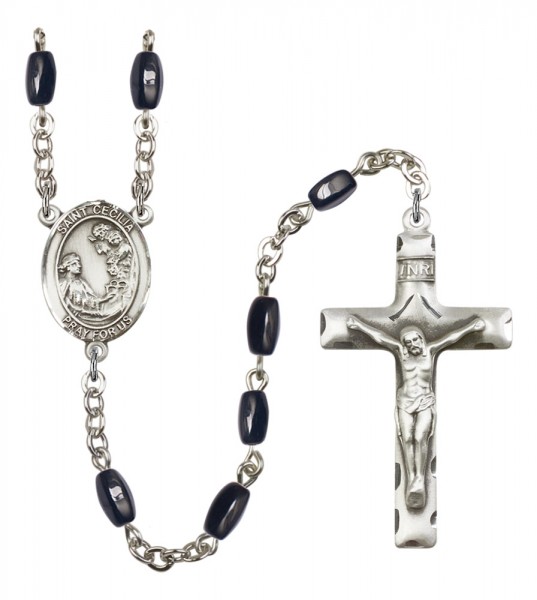 Men's St. Cecilia Silver Plated Rosary - Black | Silver