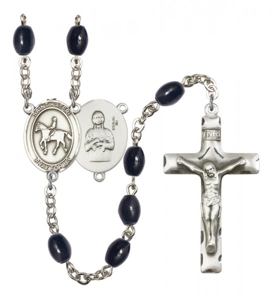 Men's St. Kateri Equestrian Silver Plated Rosary - Black Oval