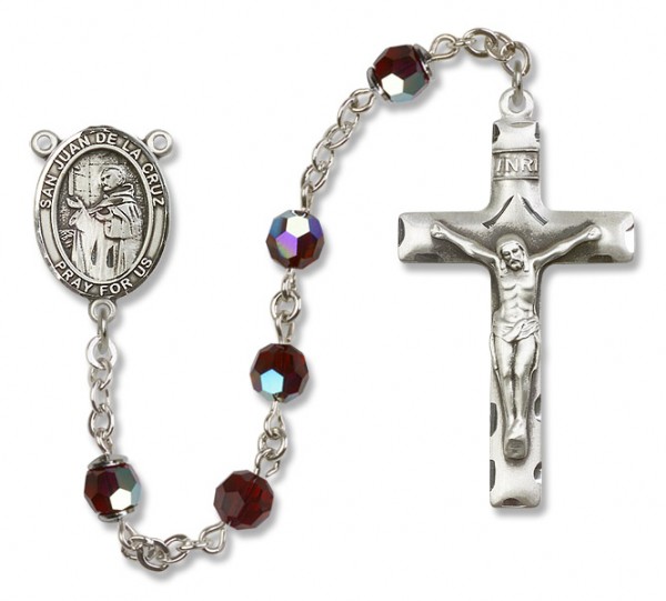 San Juan de la Cruz Sterling Silver Heirloom Rosary Squared Crucifix - Garnet