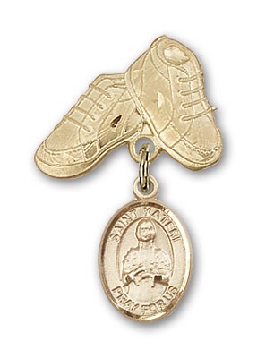 Pin Badge with St. Kateri Charm and Baby Boots Pin - 14K Solid Gold