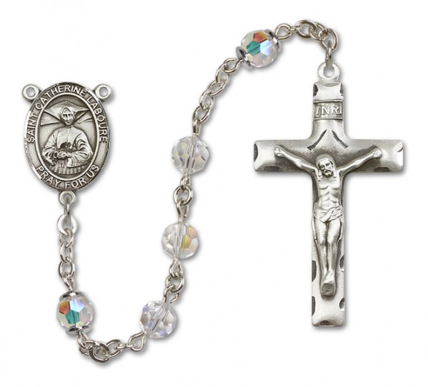 St. Catherine Laboure Sterling Silver Heirloom Rosary Squared Crucifix - Crystal