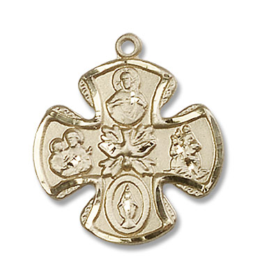 Women's Wide Tip 5-Way Medal with Dove Center - 14K Solid Gold