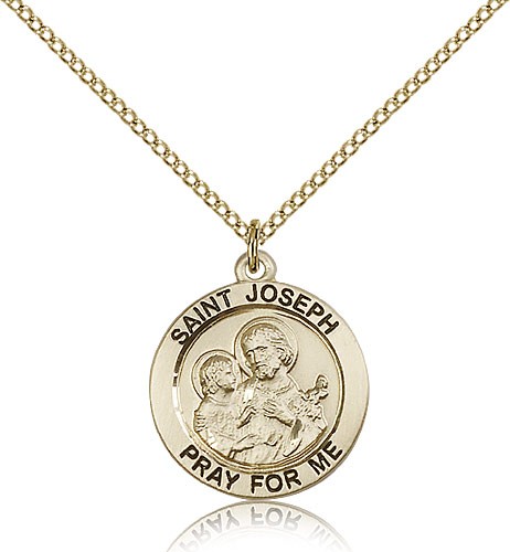 Women's Pray for Me Round St. Joseph Medal - 14KT Gold Filled