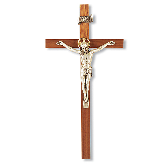 Slimline Two-tone Walnut Crucifix - 11 inch - Brown