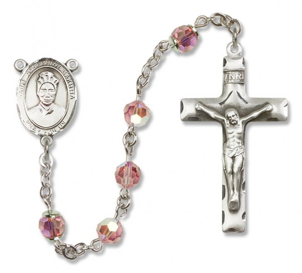 St. Josephine Bakhita Sterling Silver Heirloom Rosary Squared Crucifix - Light Rose